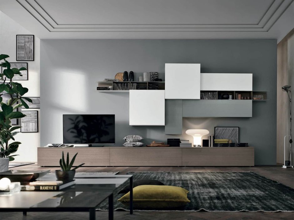Modern glass shelves for living room