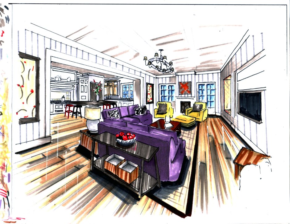 Interior design living room sketch