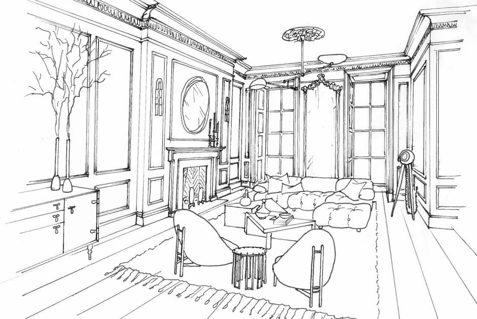Sketch of drawing room
