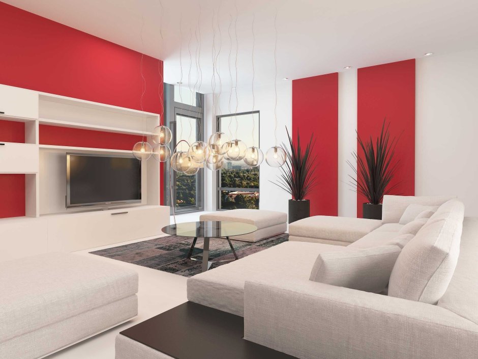 Grey and red living room