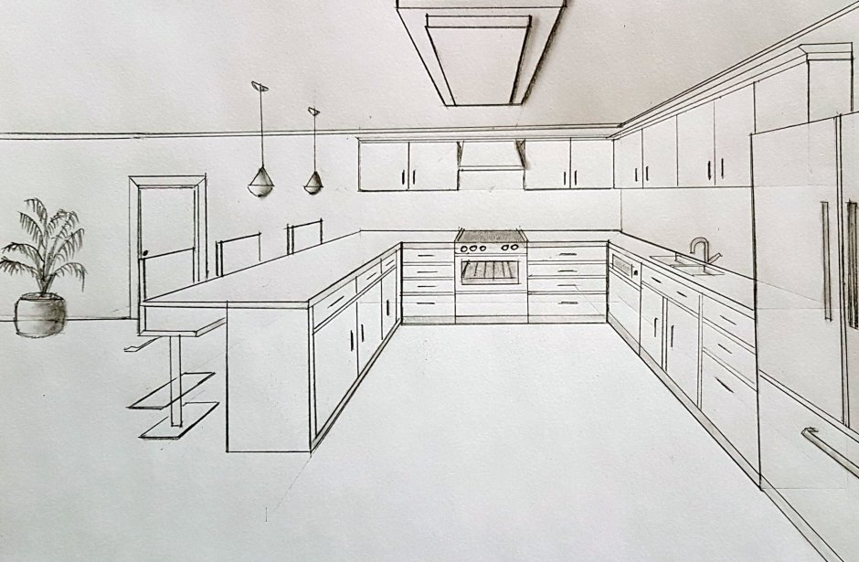 Two point perspective room drawing