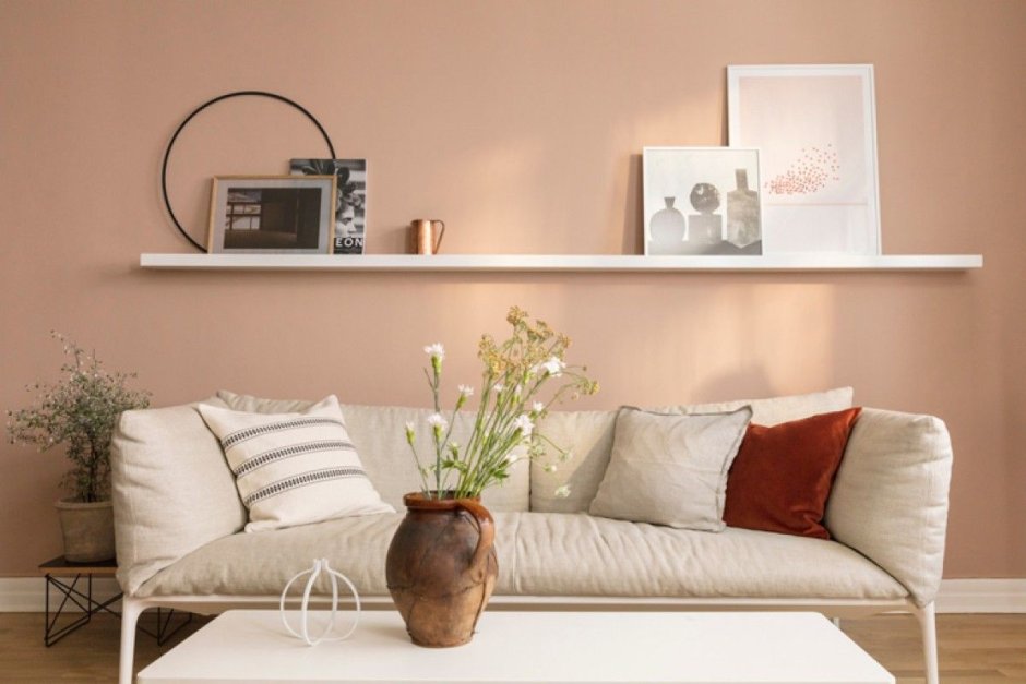Peach walls in living room