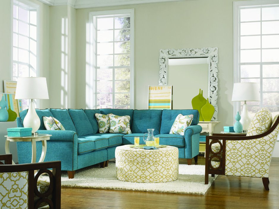 Teal and chocolate living room