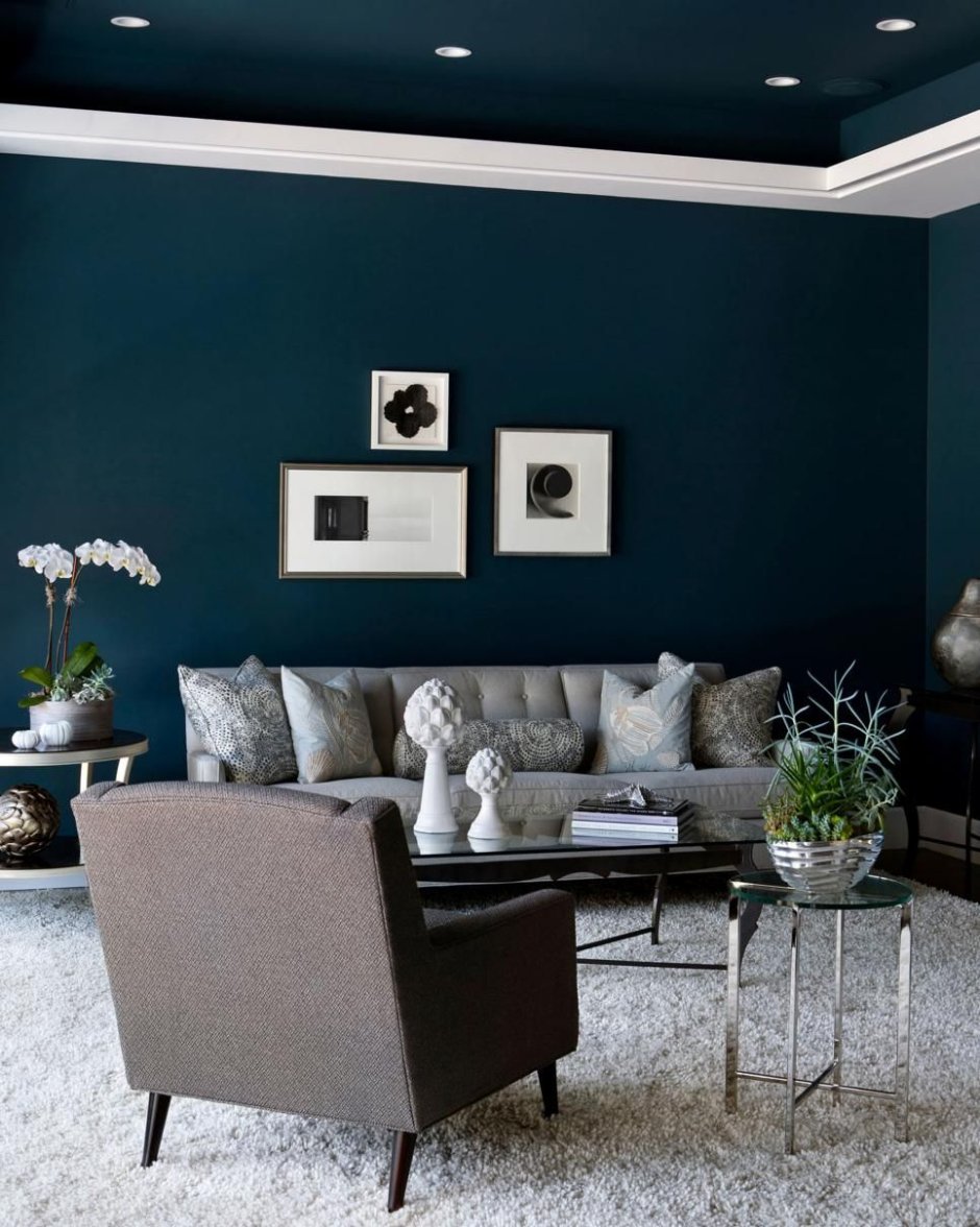 Navy blue color palette living room