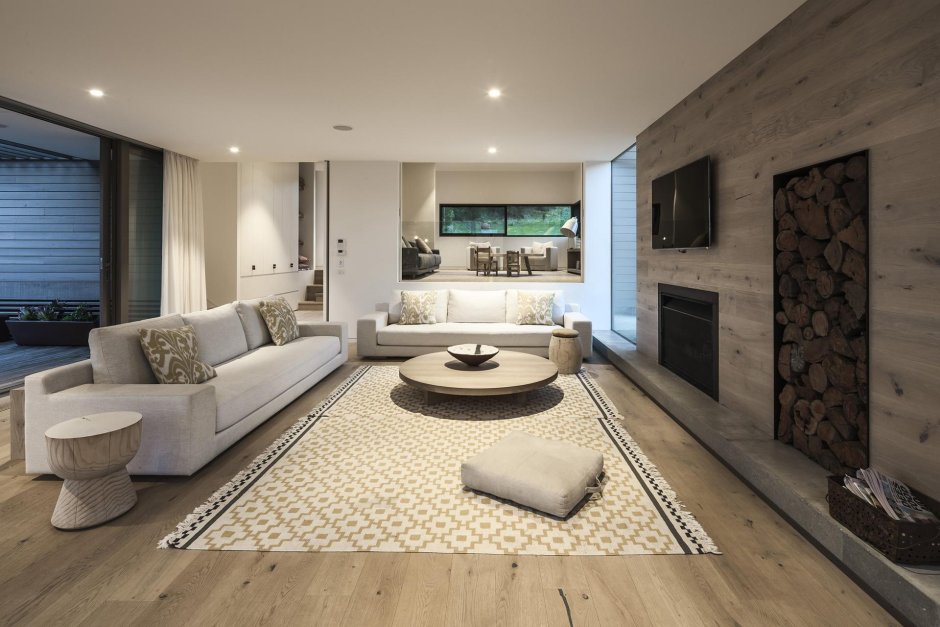 Modern living room floor to ceiling windows