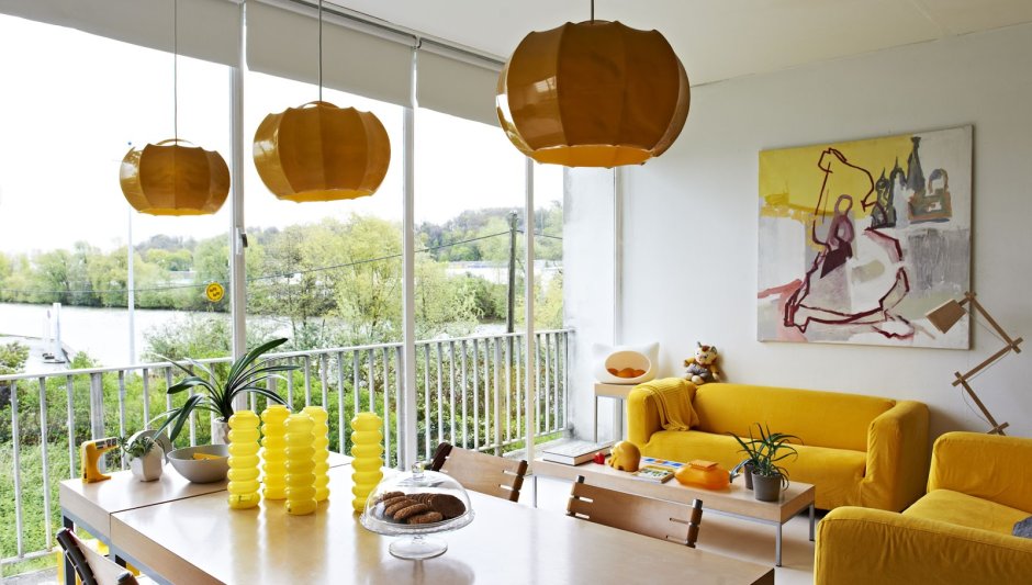 Yellow painted living room