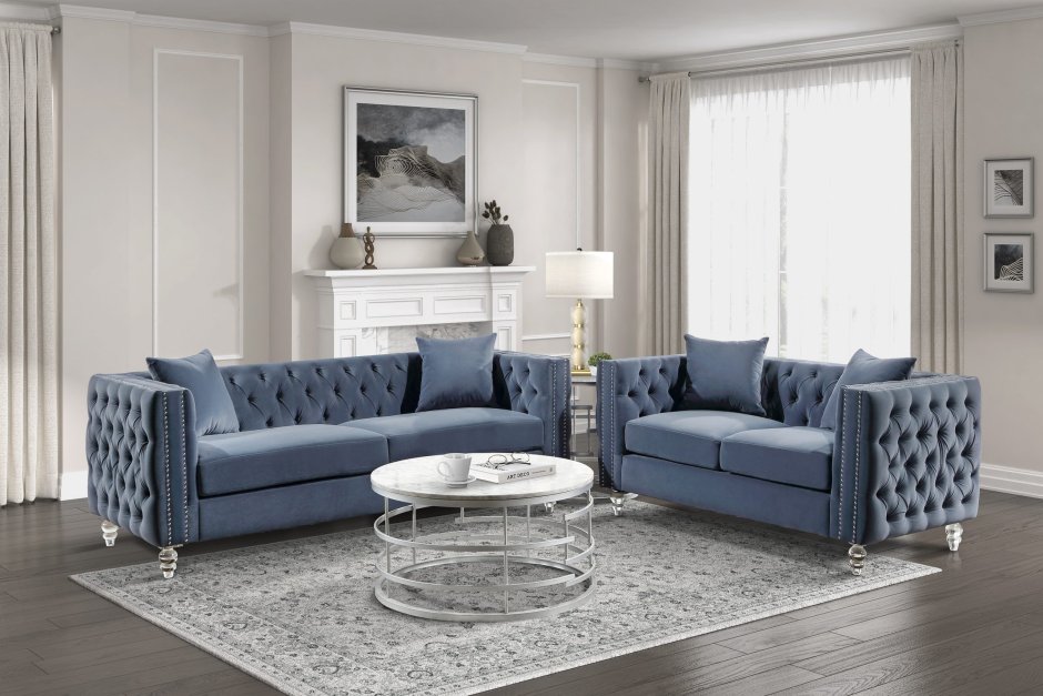 Denim blue sofa living room