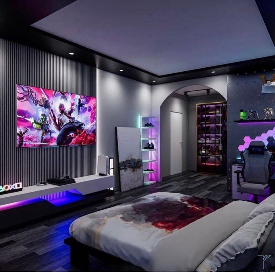 Dark purple gaming room