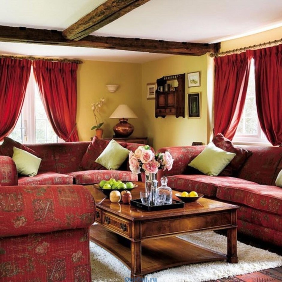 Burgundy curtains living room