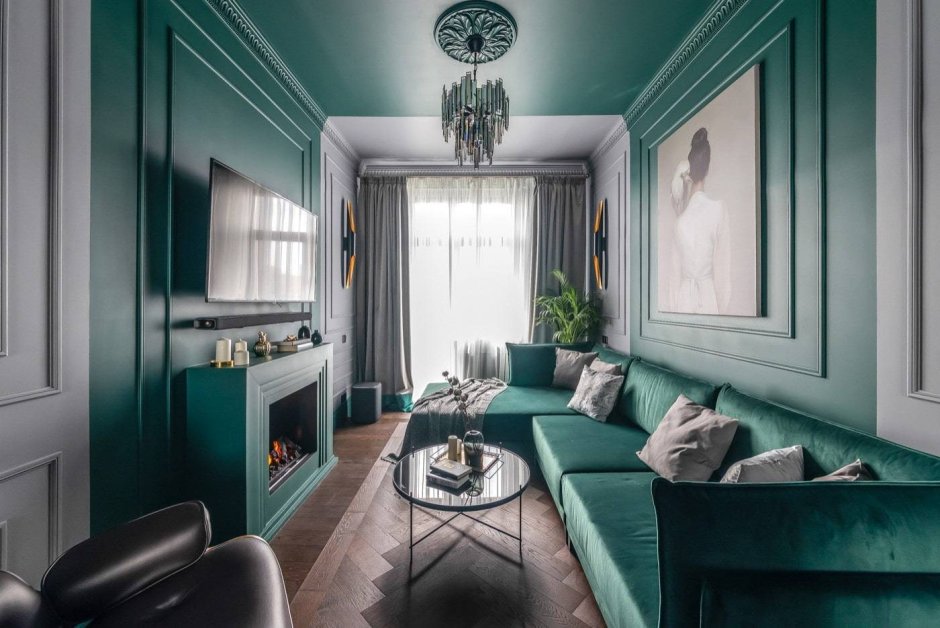 Turquoise and green living room