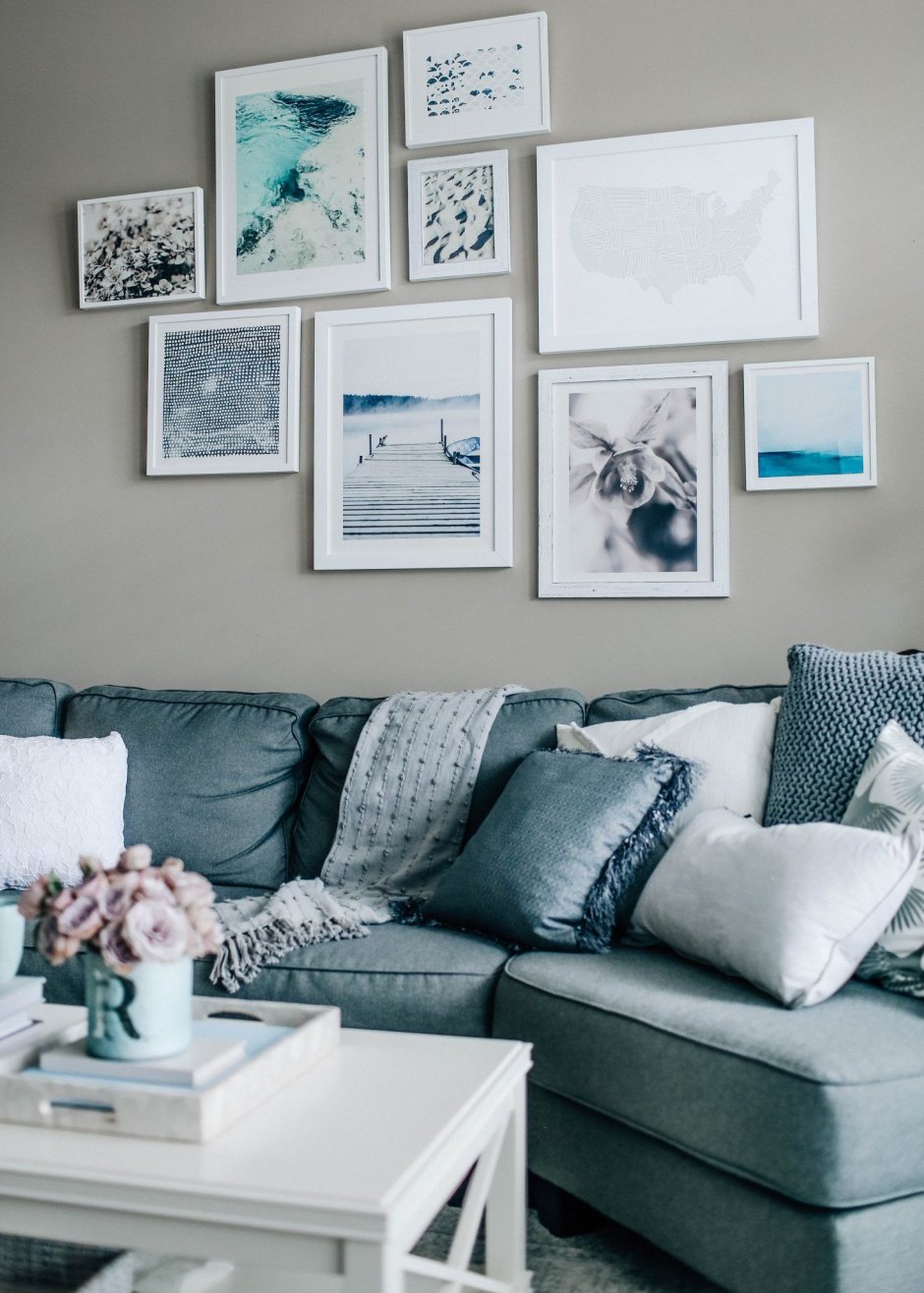 Royal blue grey and white living room