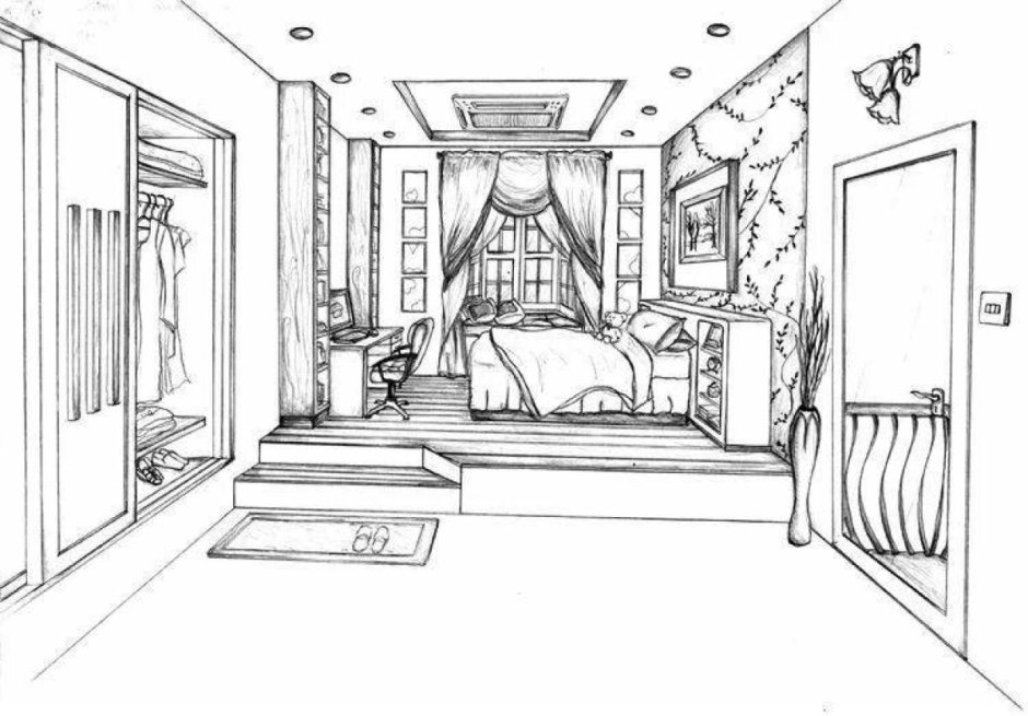 Two point perspective living room