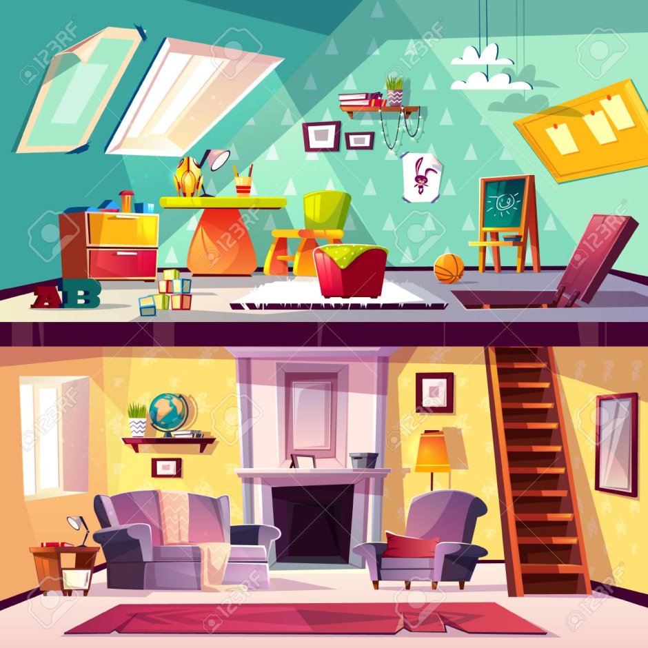 Cartoon image of living room