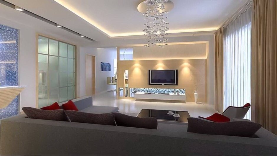 Living room led profile light ceiling design