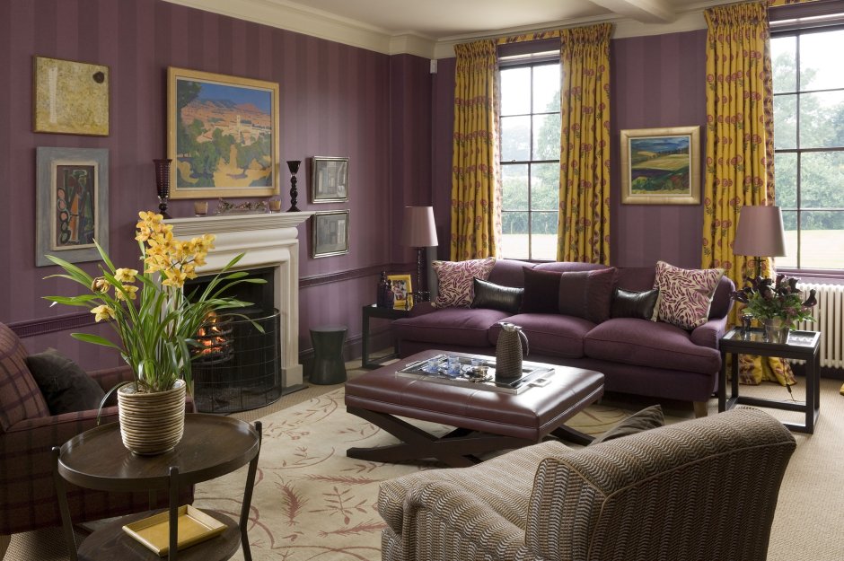 Purple and yellow room decor