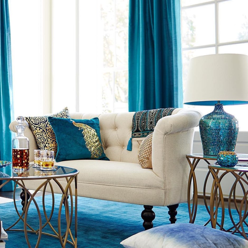 Turquoise teal and brown living room