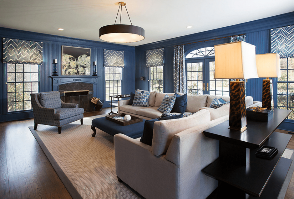 Navy blue and grey living room