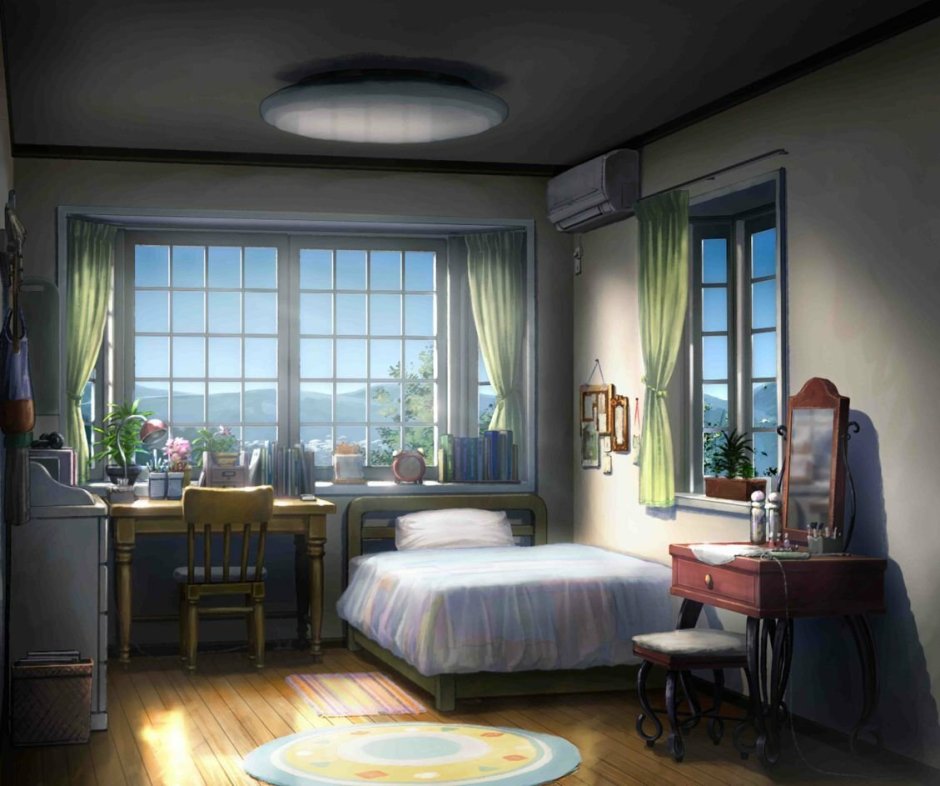 Sunlit anime-themed room with carefully arranged objects and captivating  shadows with window being diagonally to the camera