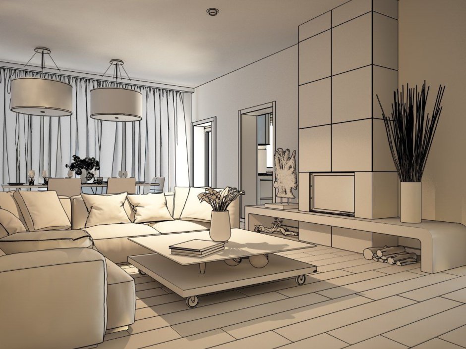 How to draw drawing room