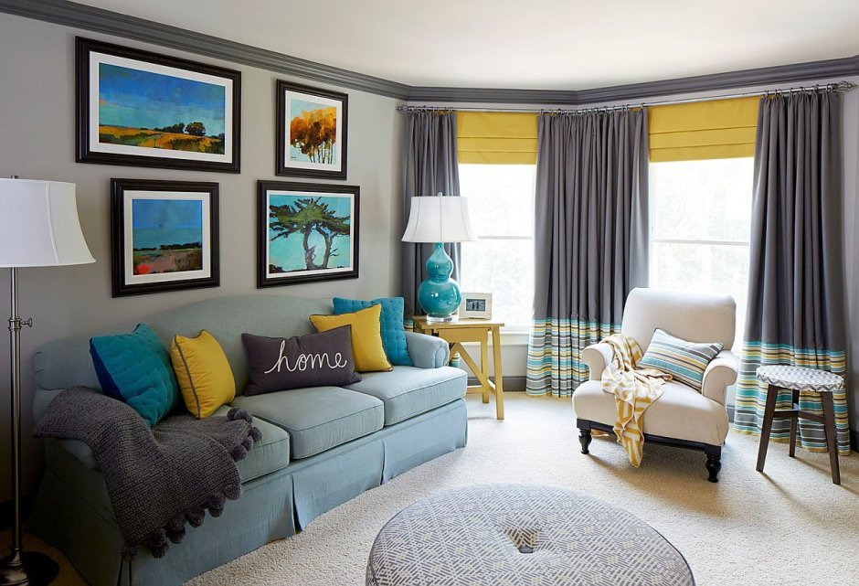Grey and turquoise living room