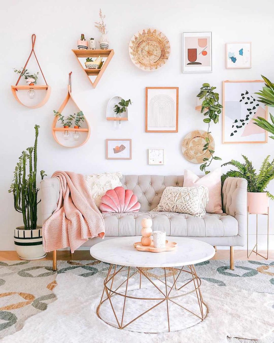 Peach walls living room