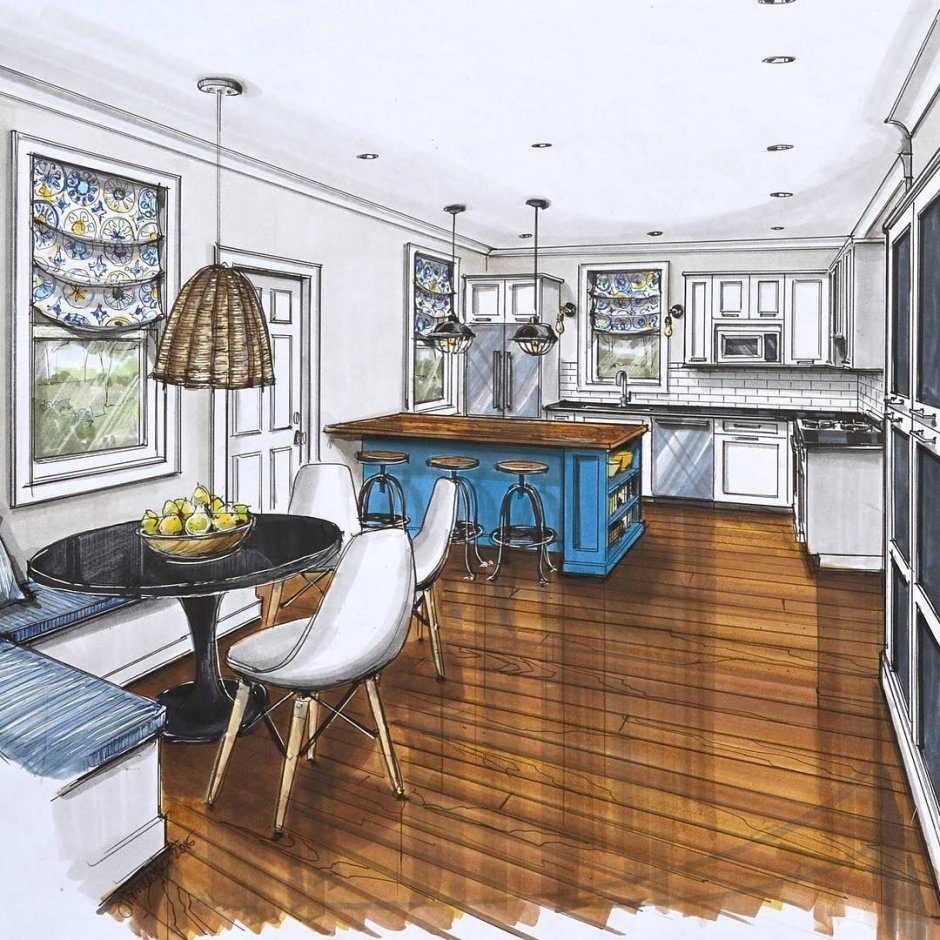 Drawing room with kitchen design