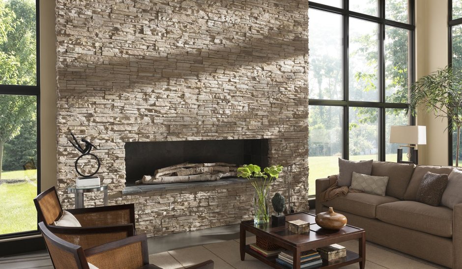 Stone wall decor living room