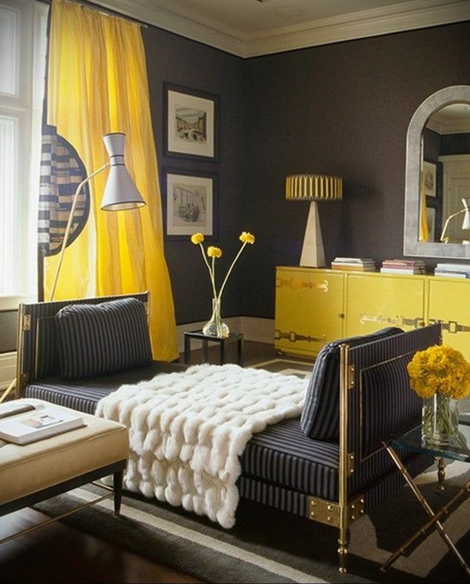 Yellow and gray living room