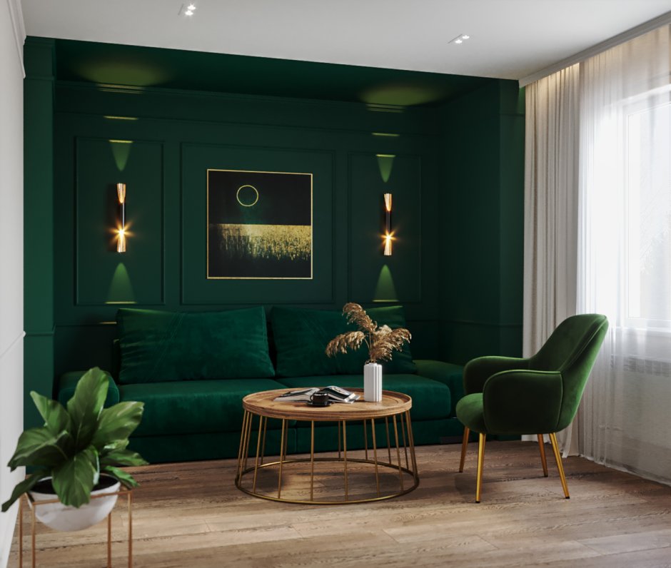 Room with green accent wall