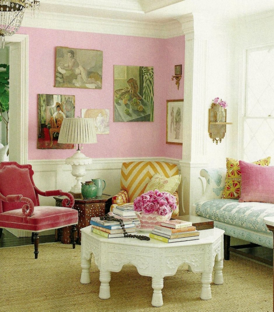 Yellow and pink living room