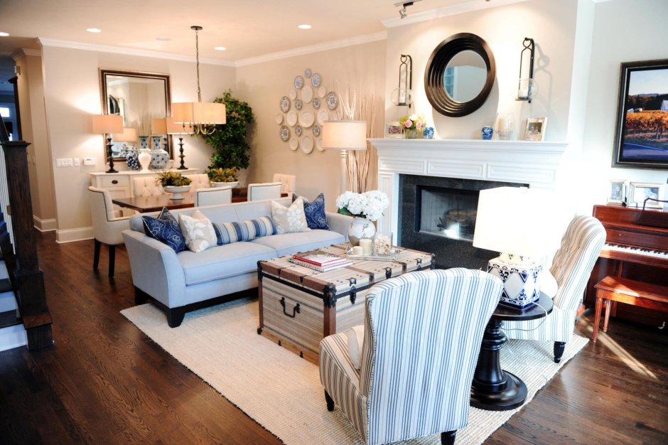Rectangular living room interior design