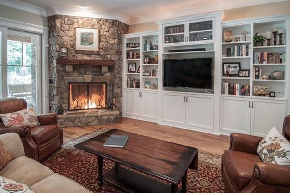 Living room design corner fireplace