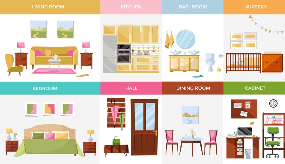 Different rooms in a house clipart