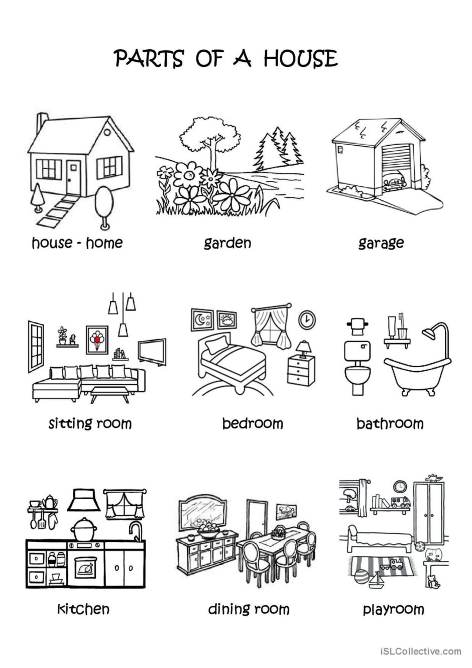 different rooms in a house clipart outline