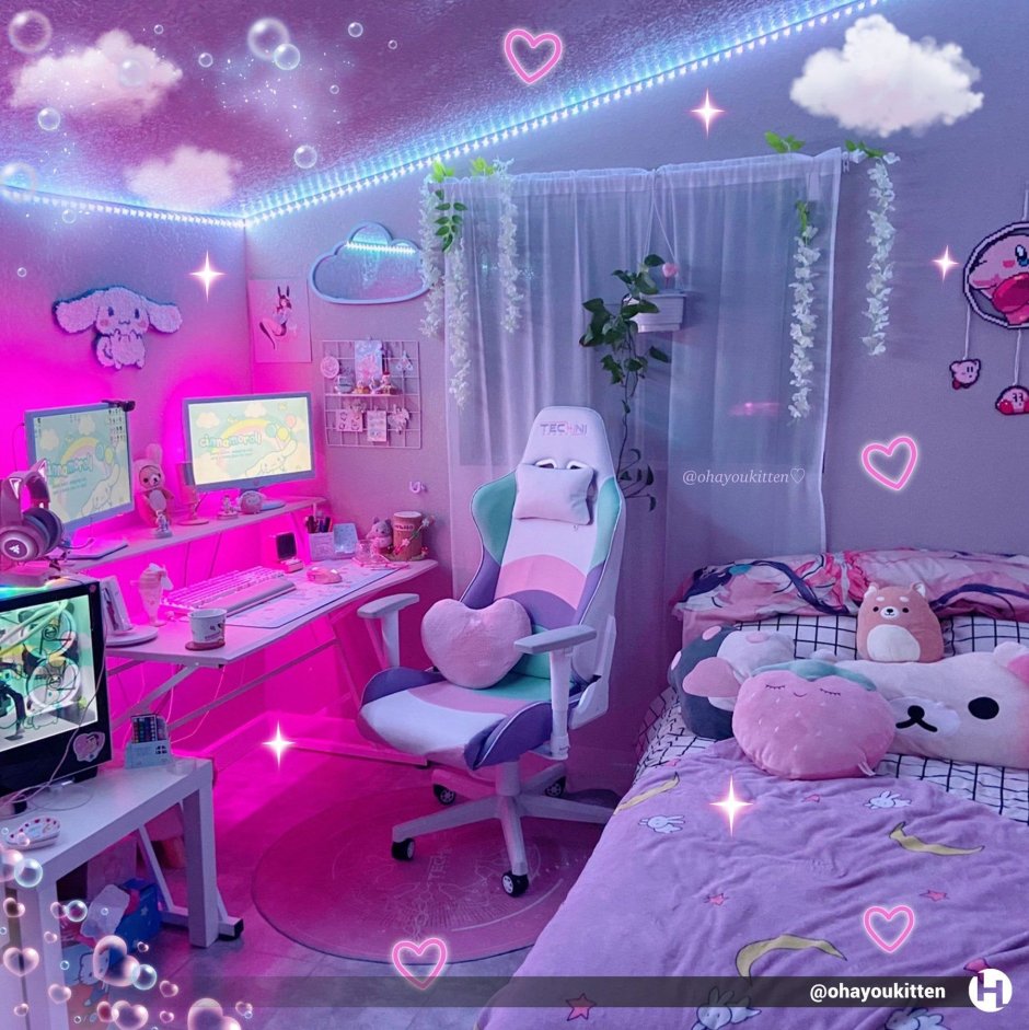 Pink gaming room setup