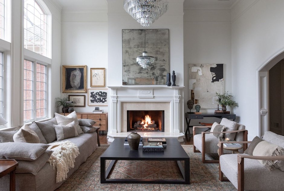 Formal living room fireplace