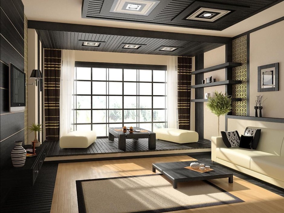 Zen japanese minimalist living room