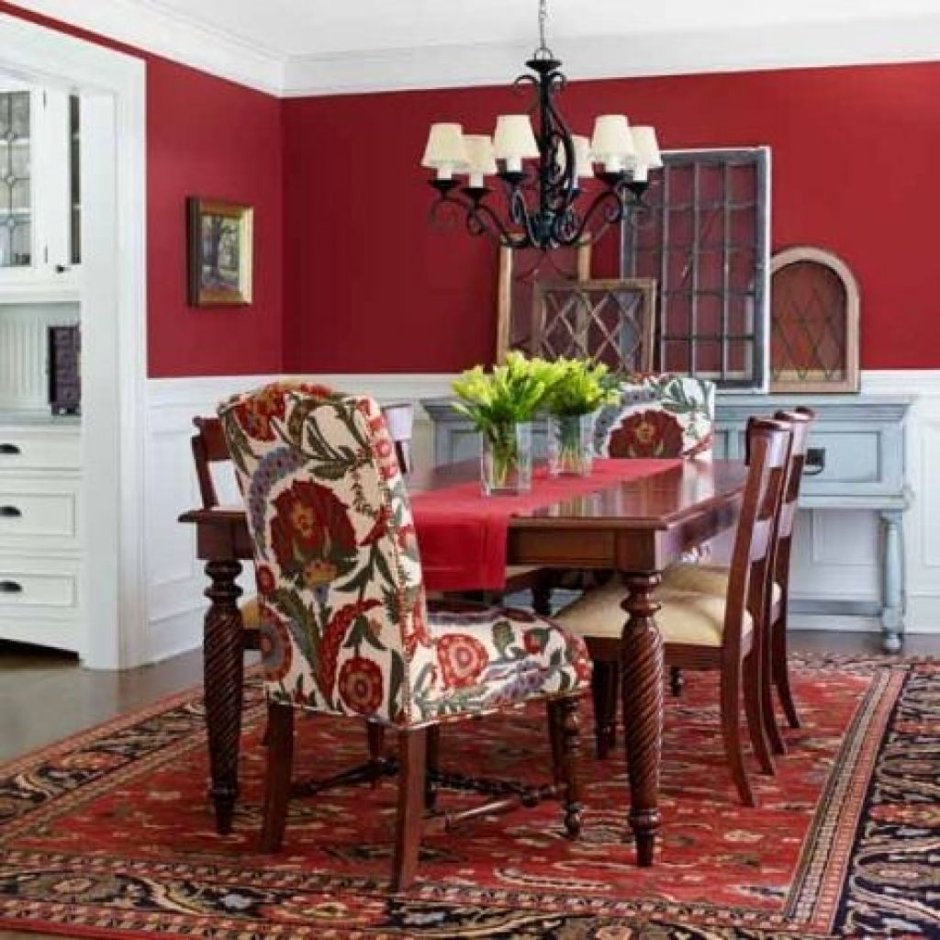 Red wall dining room