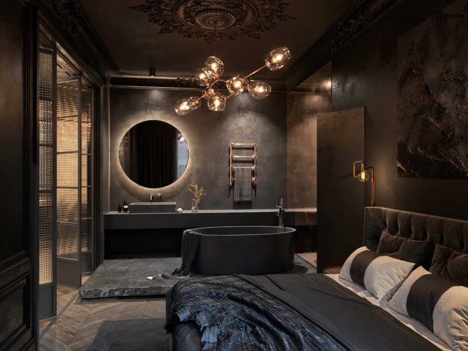 Luxury dark hotel room