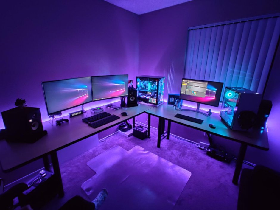 Dark blue gaming room