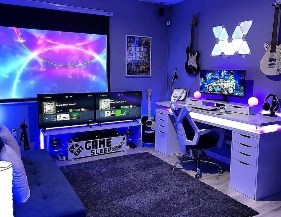 White and blue gaming room
