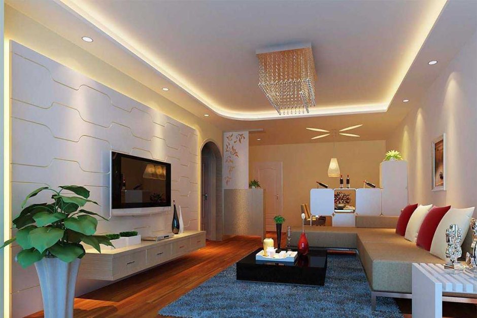 Living room stretch ceiling design