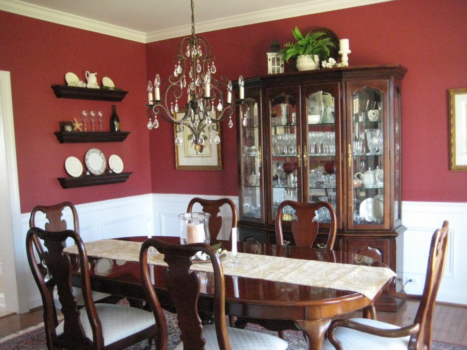 Red walls in dining room