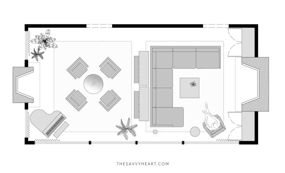 Rectangular living dining room layout