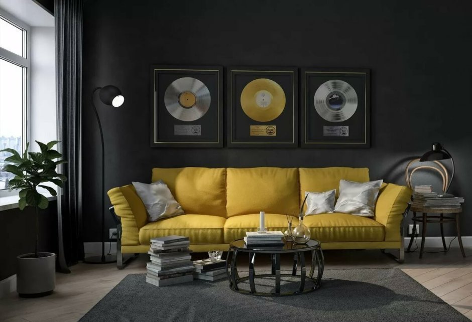 Grey yellow combination room