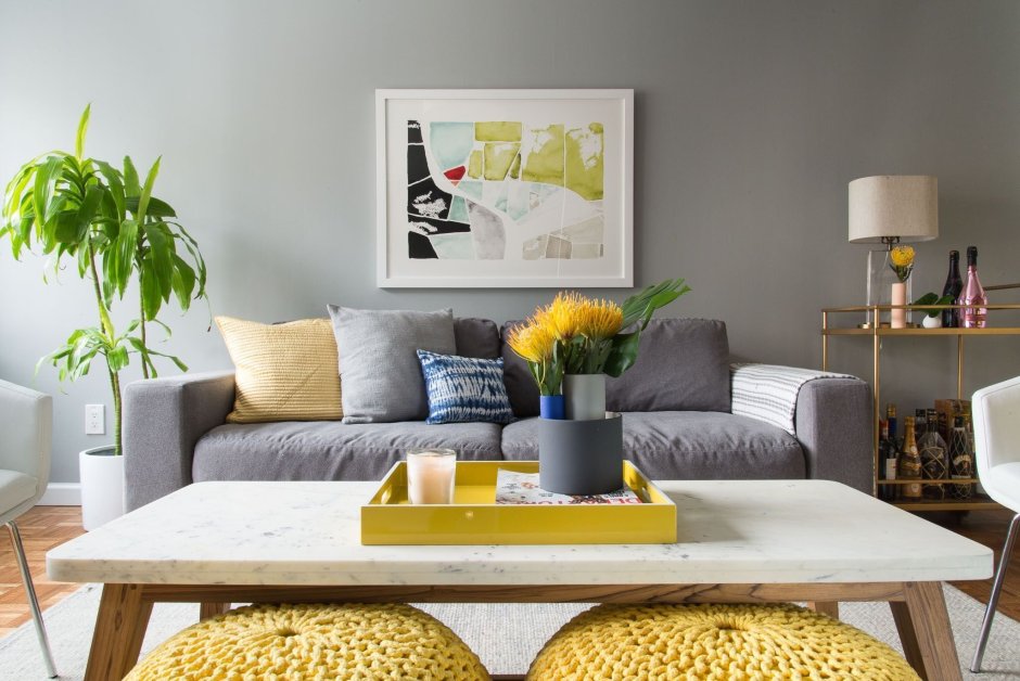 Black and yellow living room decor
