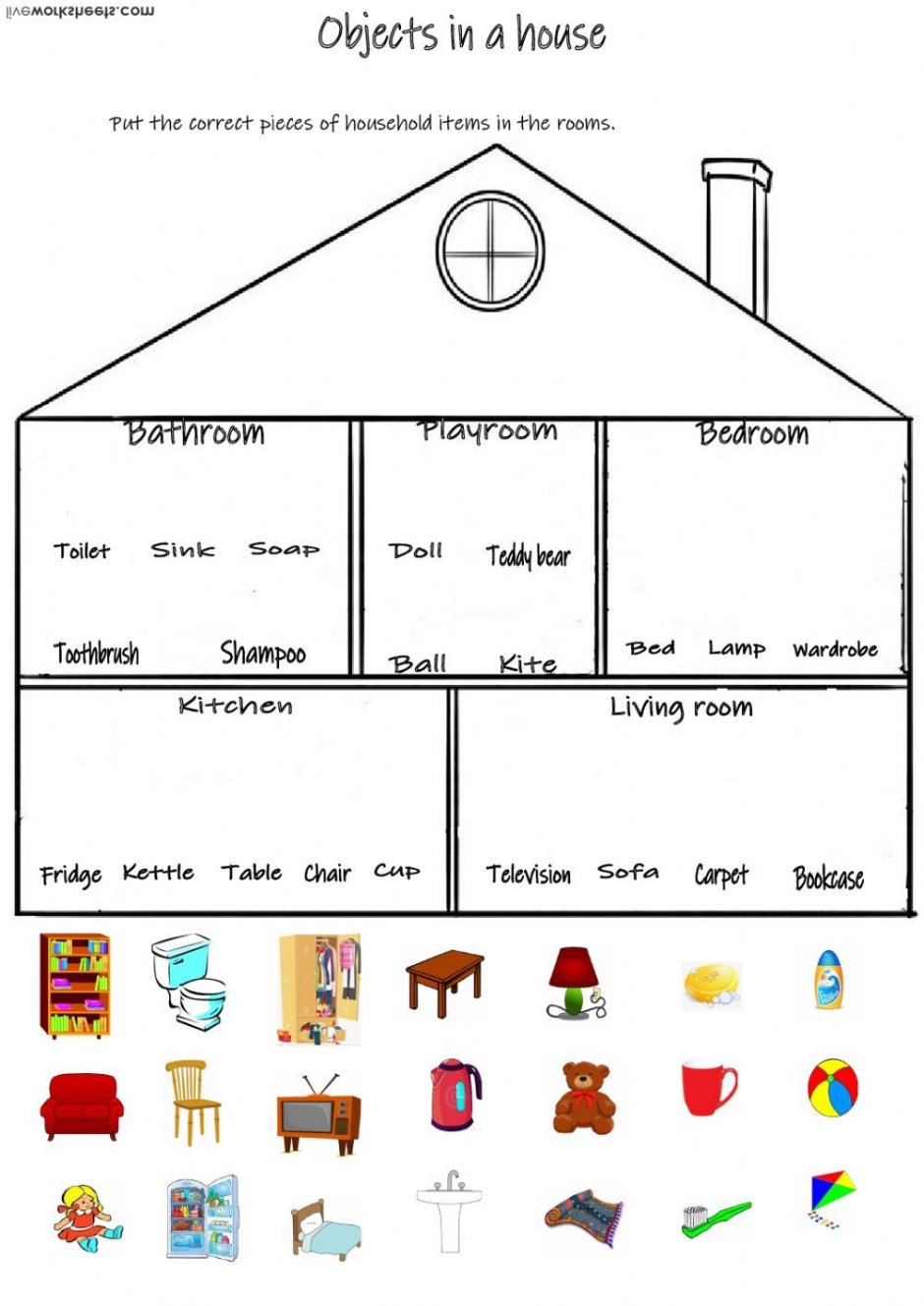 Different rooms in a house worksheet