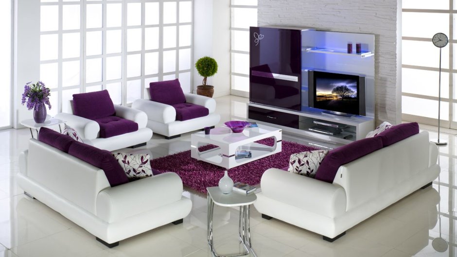 Purple sofa in living room