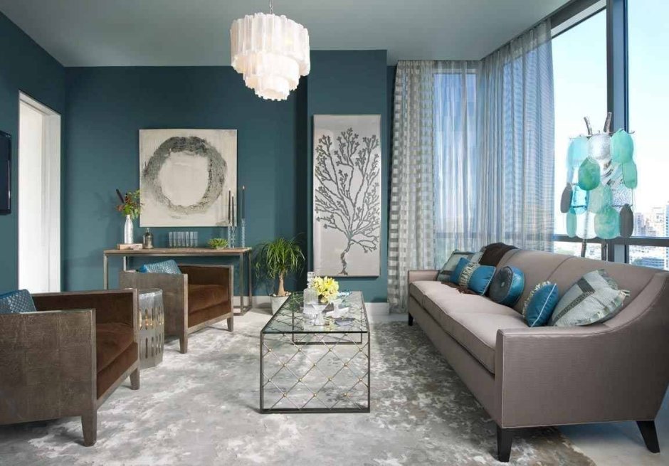 Turquoise green living room