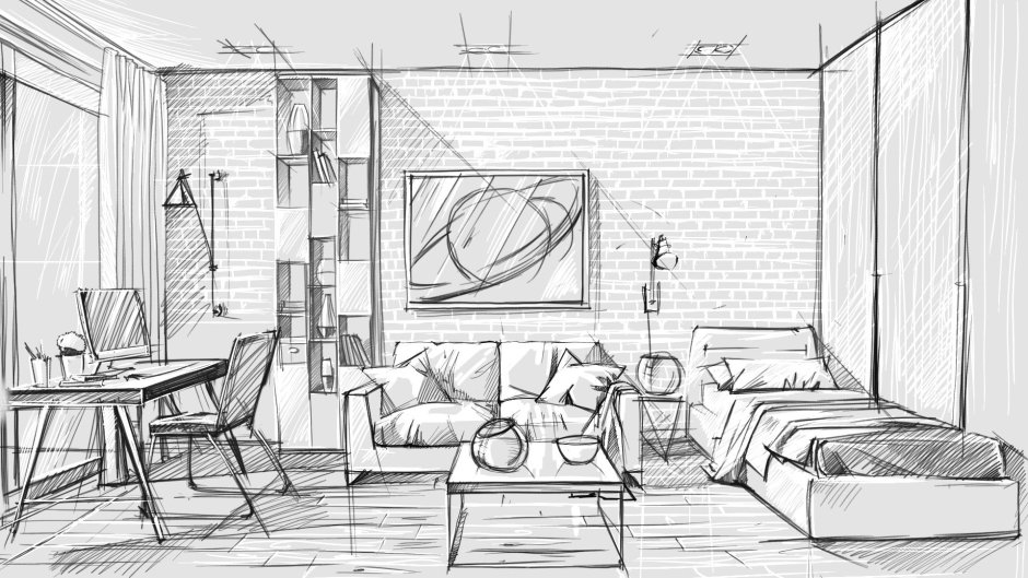 How to draw a sitting room